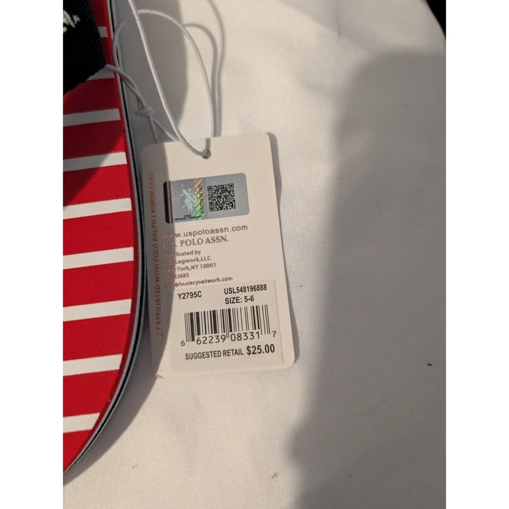 U.S. Polo Assn. Size 5-6 Flip Flops Red White Striped Sandals